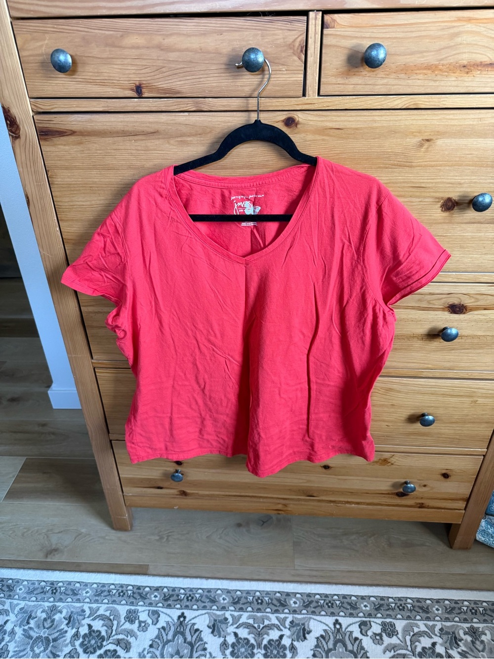 Just My Size Bright Coral V-Neck Short Sleeve Tee